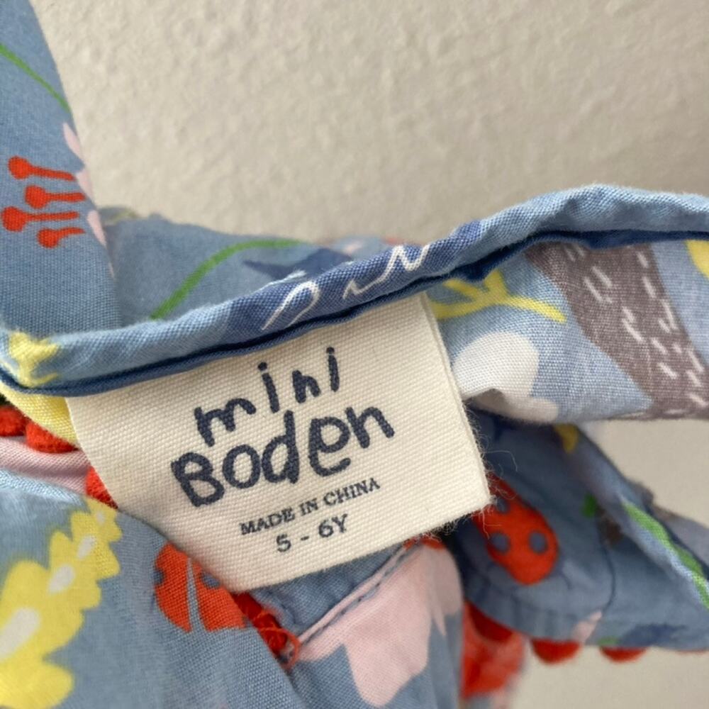 Mini Boden Woven Romper Playsuit - Birds Flowers Rabbits - Blue Red - 5-6 - Picture 6 of 7